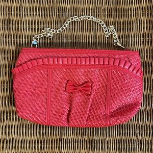 Vintage Bowtie Red Straw Clutch bag with Gold Chain